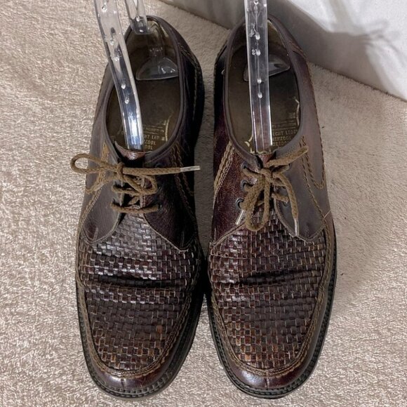 Vintage Brown Woven Leather Upper Lace Up Derby Shoes 12 - Picture 1 of 14